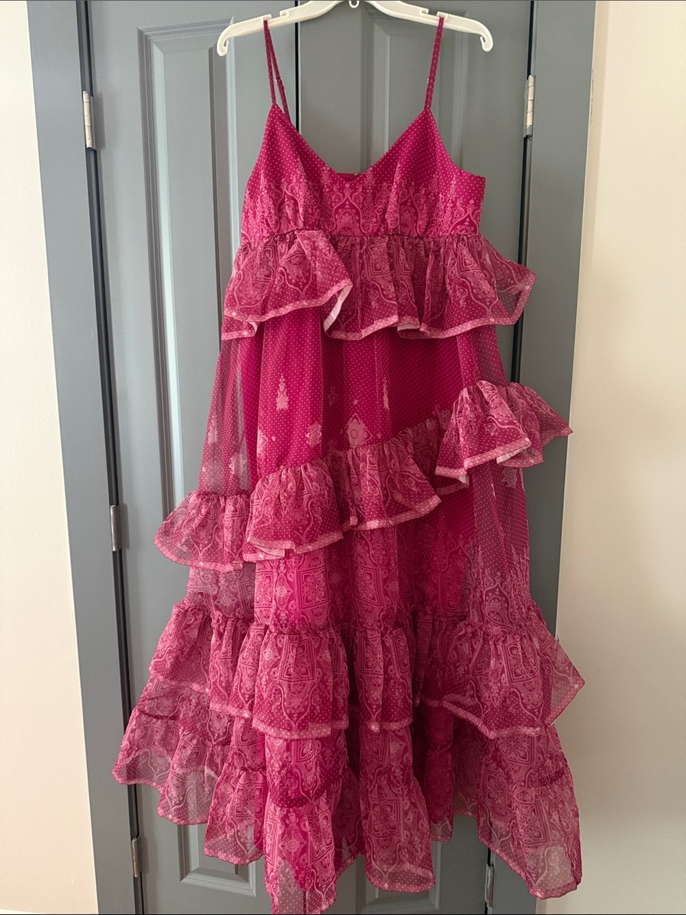 Anthropologie Fuchsia Pink Ruffled Midi Dress